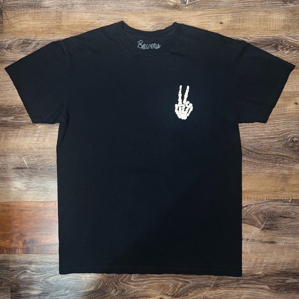 Bowery Supply Co. Peace Skeleton Hand Short Sleeve Shirt - Black, Size L